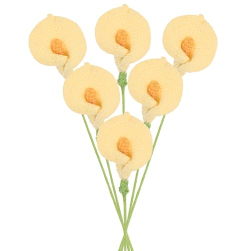 M METERXITY 6-Pack Crochet Flowers, Knitted Artificial Wool Calla Lily for Mother's Day/Wedding/Birthday/DIY Decor, Handmade Knitted Flowers [Yellow] - color: Yellow
