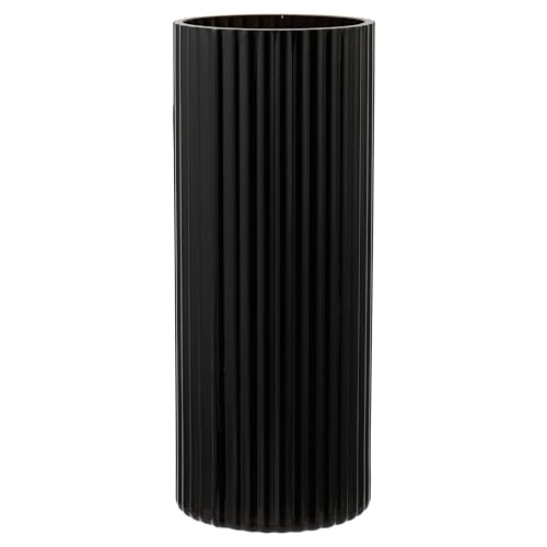 Black Glass Vase for Flowers, Ribbed Glass Vase for Tulips, Black Modern Vases, Tall Cylinder Glass Vases for Living Room, Bedroom, Dining Table, Office, Wedding, Bookshelf, 10 Inches - color: Black, size: 10''