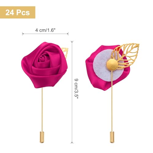 uxcell 24pcs Rose Red Rose Boutonnieres Flower Buttonholes Pocket Boutonnieres Pins for Wedding Ceremony Anniversary Prom Formal Dinner Party - color: Rose Red