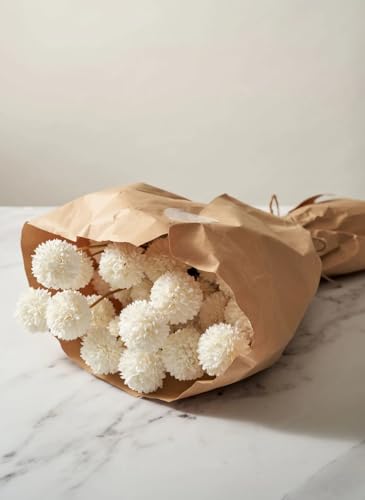 Laelfe Artificial Kiku Flower White - 5 Pcs Fake Pompon Mums Silk Small Chrysanthemum Faux Ball Fall Flower Stem Decor for Autumn Wedding Filler DIY Bouquet Centerpieces Arrangements Shower - color: Off White