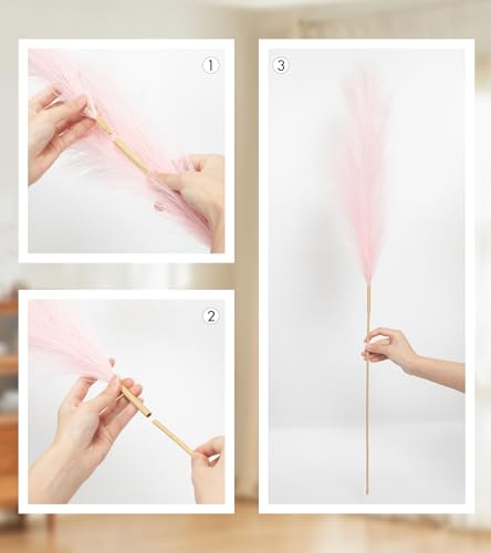 9 Pcs 45" Tall Pampas Grass Pink Decor, Long Stem Artificial Flower Floor Vase Large Faux Floral Pompas Fake Plants Dried Bouquet Arrangement Vase Filler for Boho Home Wedding Decoration - color: 9 Pcs 45" Pink Style