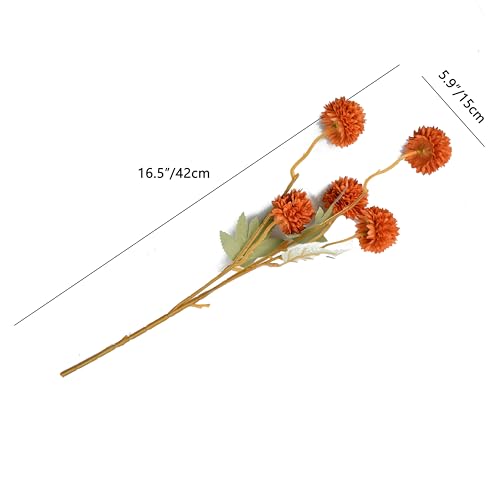Mandy's 6 Stems Silk Burnt Orange Kiku Ball Flowers | Artificial Chrysanthemum Stems for Home Summer Décor Realistic Faux Floral Arrangement Minimalist Elegant Style - color: Burnt Orange