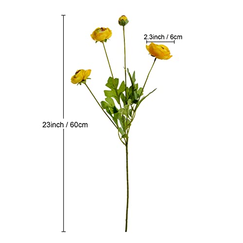 Artificial Silk Flowers Persian Buttercup Heavy Color Ranunculus Flower 5 Pcs,Suitable for core Decoration,Wedding Floral Creation,Flower Arrangement DIY Project,Interior Decor（Yellow） - color: Yellow