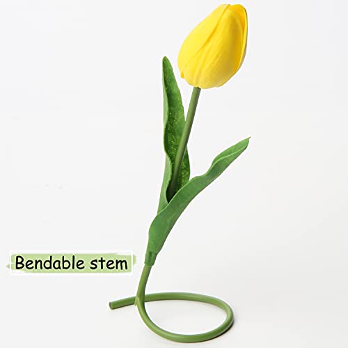 10 Pcs Yellow Tulips Artificial Flowers Real Touch Fake Tulips Fake Flowers for Mother's Day 13.5" Faux Tulips Faux Flowers Bulk Artificial Tulips Flowers for Vase Centerpieces Home Wedding Bouquet - color: Yellow #10