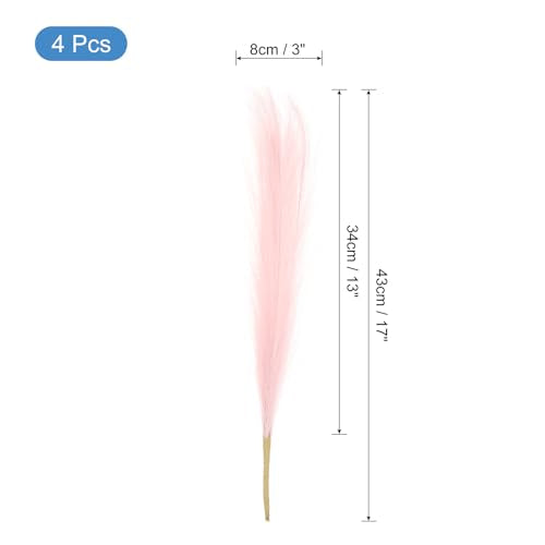 uxcell 4pcs Faux Pampas Grass 17 Inch 6 Stem Artificial Fake Dried Pampas Grass Decor for Floor Vase Filler, Wedding Decoration, Home Decoration, Light Pink - color: Light Pink