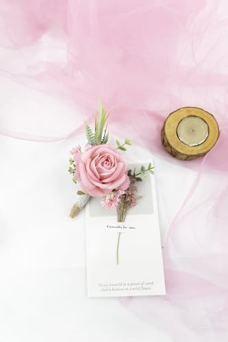 Ansofi Pink Corsage and Boutonniere Set Artificial Rose Flower Wrist Corsage and Boutineers for Groom Groomsmen Bride Bridesmaids Prom Rustic Vintage Wedding Decor - color: Pink