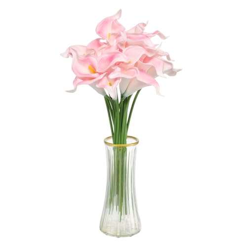 HARFINGTON 20pcs Artificial Calla Lily Fake Silk Flowers Bouquet Real Touch for Home Garden Wedding Party Decoration, Light Pink - color: Light Pink
