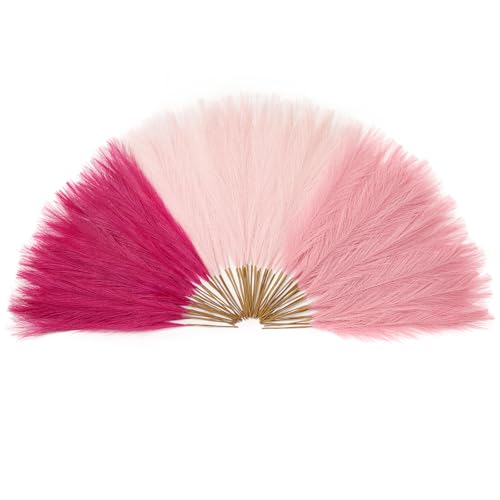 Serwalin 60Pcs Hot Pink & Blush & Pink Pampas Grass Decor, 17.7'' Faux Pampas Grass, Artificial Pompous Grass Bulk Vase Filler Flower Arrangement for Boho Home Wedding Decor - color: C Hot Pink