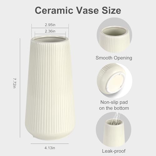 Beige Ceramic Vase, GUKJOB Small Cute Flower Vase for Pampas Grass, Home, Living Room, Dining Table, Farmhouse, Office Decor, Bedroom, Table, and Kitchen Shelf (Beige) - color: Small Beige