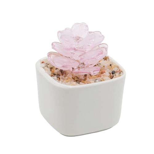 Pink Glass Succulent Planter 3 Inch Potted Faux Succulent for Desk Decor Home Aesthetics - color: Pink Succulent