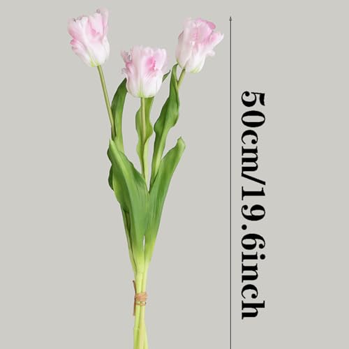 3PCS Artificial Parrot Tulips Made of Silk Flowers and Plastic Rods, Ideal for Living Room, Dining Room, Office, Festival and Party Decorations (Light Pink) - color: Light Pink