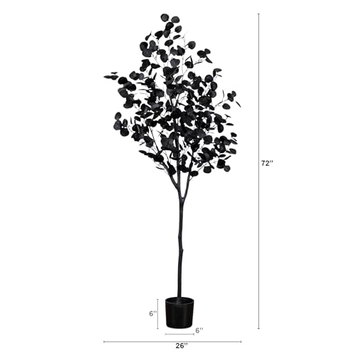 Nearly Natural 6ft Artificial Black Eucalyptus Halloween Tree - Modern Festive Decor for Spooky Atmosphere