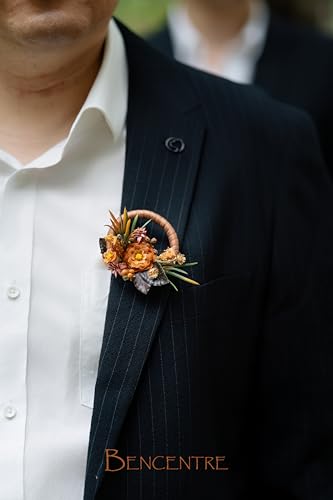 Terracotta Boutonniere for Men,Prom boutonnieres,Artificial Flowers for Fall Wedding Decor,Groom and Groomsmen Boutonniere, Formal Dinner Party and Grad Night (Set of 6) - color: Terracotta Wreath, size: set of 6