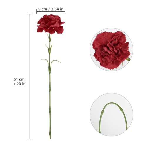 IPOPU Red Carnations Artificial Flowers,6PCS Real Touch Faux Flowers 20'' Realistic Long Stem Fake Carnations for Tall Vases Wedding Party Mother's Day Home Decoration (Red) - color: Red