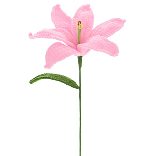 M METERXITY 1-Pack Crochet Flowers, Knitted Artificial Wool Lily for Mother's Day/Wedding/Birthday/DIY Decor, Handmade Knitted Flowers [Pink] - color: Pink