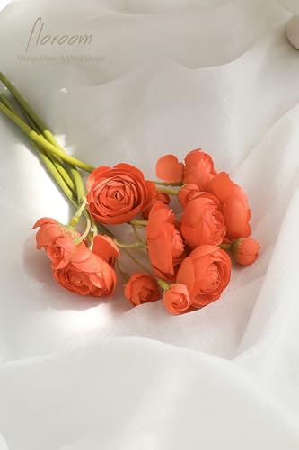Floroom Ranunculus Artificial Flowers 18 Pcs Burnt Orange Faux Silk Mini Ranunculus Bulk Fake Wedding Filler Flowers for DIY Bouquets, Centerpieces, Bridal Shower Decorations & Arrangements - color: Burnt Orange