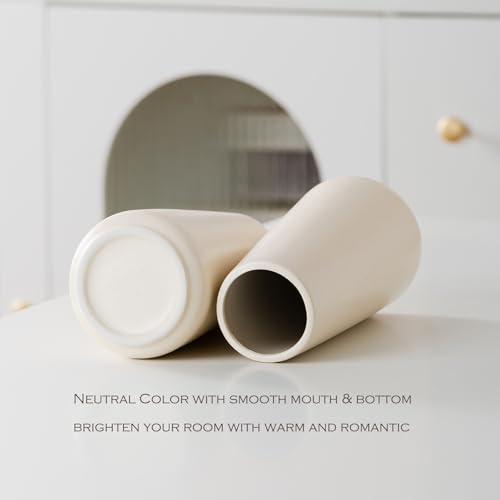 Beige Ceramic Vase - 8“ Neutral Vase Home Decor, Boho Off White vase, Cream vases for Flower, Minimalist Modern Ivory Vases for Centerpieces, Room Decor, Living Room, Bedroom - color: Beige, size: Big