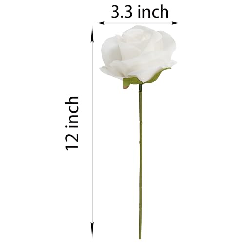 Artificial Satin Rose Flower Heads,42 Pcs Silk Rose Heads with Stems,3.5'' Rose Artificial Flowers Bulk,Artificial Rose Flower Heads for DIY Crafts Bouquet (42, White) - color: White