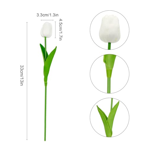 36 Pcs Tulips Artificial Flowers, 13 Inches Real Touch PU Fake Tulips for Wedding Bouquets, Home Decor - color: White