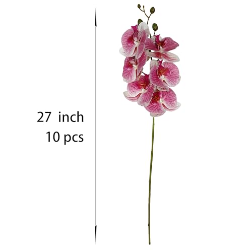 ATFL 10 Pack Pink Orchid Artificial Flowers Real Touch, 27'' Artificial Fake Faux Silk Orchid Stem Bouquets for Wedding Party Home Garden Decor,Orquideas Artificiales para Decora (excluding the vase) - color: Pink