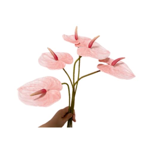 Rikyo 5Pc 24in/61cm Artificial Anthurium Lily Flowers Permanent for Home Decor Bouquet for Home Bridal Wedding Festival Party,Crafts,Store Decor Small Flower Bouquet Accessories(Light Pink) - color: Light Pink