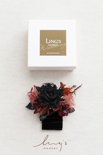 Ling's moment Pocket Boutonniere Single, Boutonniere for Men Groom for Wedding, Prom, Homecoming, Anniversary, Graduation, etc.Black Gothic Burgundy, 6" W x 5" H - color: Blk-black & Gothic Burgundy, size: 6" W x 5" H