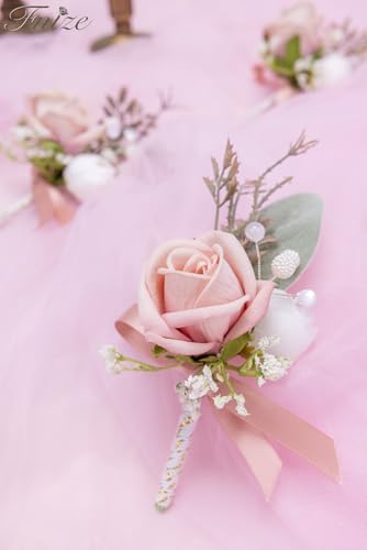 Fnize Pink Boutonniere for Men, 6 Pcs Groom Groomsmen Boutonnieres, Artificial Flowers for Wedding Prom Homecoming - color: Pink