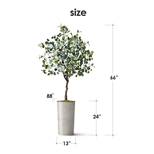Artificial Tree in Off-White Texture Planter, Fake Eucalyptus Silk Tree for Indoor and Outdoor Home Decoration - 66" Overall Tall (Plant Pot Plus Tree) - style: Eucalyptus Tree