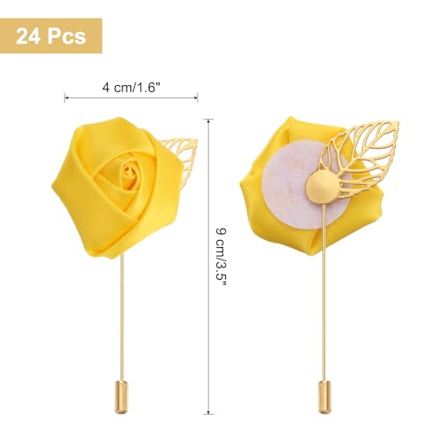 uxcell 24pcs Yellow Rose Boutonnieres Flower Buttonholes Pocket Boutonnieres Pins for Wedding Ceremony Anniversary Prom Formal Dinner Party - color: Yellow