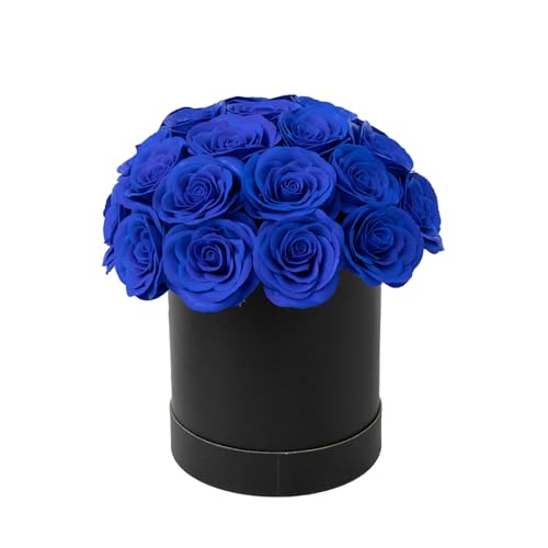 Efavormart 27pcs Royal Blue Artificial Rose Centerpiece in Black Gift Box, Prearranged Bold Silk Roses for Statement Gifting and Modern Interior Accents - color: Royal Blue Rose01