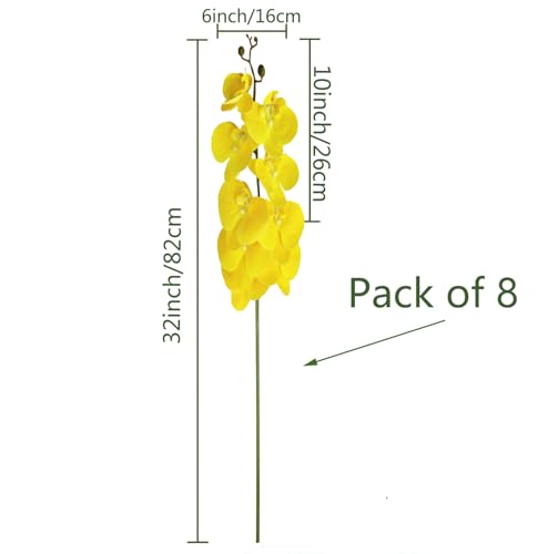FagusHome 8 Pcs Artificial Phalaenopsis Flowers 32 Inch Artificial Orchid Flowers Fake Flowers Stem Plants for Home Décor (Yellow) - color: Yellow