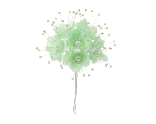 72PC Artificial Silk Pearl Spray Craft Flower for Home Craft Decor DIY Wedding Bridal Veil Headband Dress Cake Topper Embellishment Scrapbook Favor Corsage Floral Bouquet Arrangement (Mint Green) - color: Mint Green