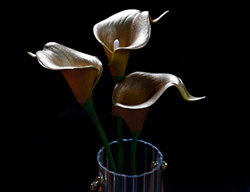 DuHouse 20Pcs Artificial Calla Lily Flower Real Touch Latex Flowers for DIY Wedding Bouquet Party Home Decor (18k Gold) - color: 18k Gold, size: 20pcs