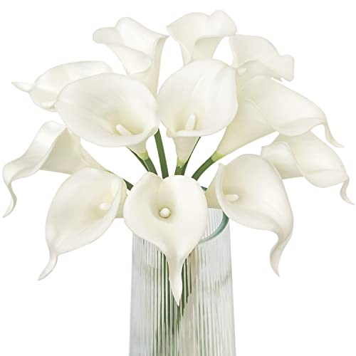 Letjolt White Artificial Calla Lily 12Pcs Realistic Flowers Bouquet | Wedding Bride Shower, Blessing Gift, Home Decoration, Faux Calla Lilies - color: White