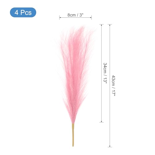uxcell 4pcs Faux Pampas Grass 17 Inch 6 Stem Artificial Fake Dried Pampas Grass Decor for Floor Vase Filler, Wedding Decoration, Home Decoration, Dark Pink - color: Dark Pink