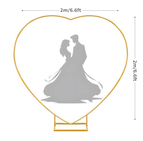 Heart Shape Wedding Metal Arch Backdrop Gold Flower Balloon Arbors Stand for Wedding Birthday Party, Graduation Decorations and Baby Shower 2M - size: 6.6FT
