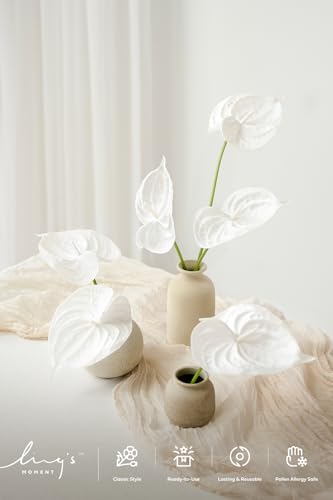 Ling's moment White Anthurium Flowers, 8pcs Artificial Foam Filler Plants, Faux Greenery Stems for DIY Wedding Bouquets Centerpieces Arrangements Bridal Shower Party Home Decorations - color: Wht-white