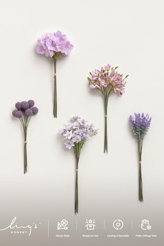 Ling's moment Artificial Greenery Stems Box Set, Faux Greenery Picks for DIY Bridal Bouquets Wedding Floral Arrangement Table Centerpieces, Pale Lavender & Lilac - color: Filler Flower Combo- Pale Lavender & Lilac