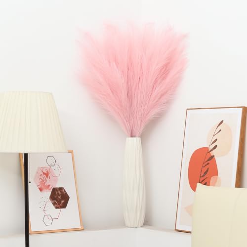 43" Pink Pampas Grass Decor - 8pc Tall Faux Fluffy Pampas Grass for Wedding, Boho, Home, Baby Shower, Mother's Day Decor - color: Light Pink