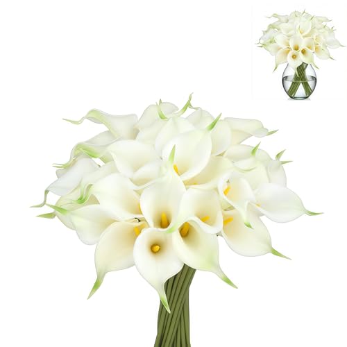 Artificial flowers-6PCS Realistic Calla Lily Artificial Flowers - 13.5" Latex Real Touch Faux Lilies for Wedding Bouquets, UV Resistant Outdoor Decor & Home Centerpieces (White) - color: White