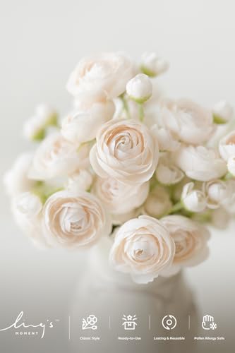 Ling's moment Ranunculus Artificial Flower, Faux Silk Mini Ranunculus Flowers for DIY Bouquet, Bulk Fake Wedding Filler Flowers for Centerpieces Arrangements Bridal Shower Decorations, Cream - color: Wht-cream