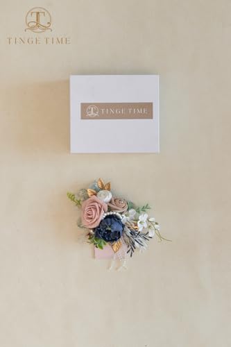 TINGE TIME Luxury Groom Boutonniere for Wedding, 1 PCS Pocket Boutonniere for Men, Artificial Corsage for Wedding, Prom, Homecoming, Anniversary, Graduation (DustyRose&NavyBlue) - color: Dusty Rose & Navy Blue