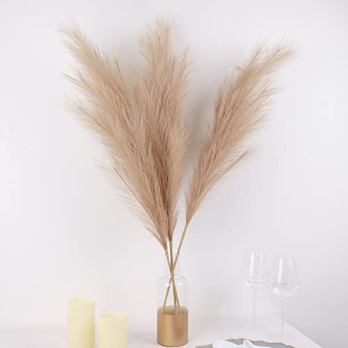 Tableclothsfactory 3 Stems | 44" Taupe Artificial Pampas Grass Plant Sprays, Faux Branches Vase Flower Arrangement - color: Taupe