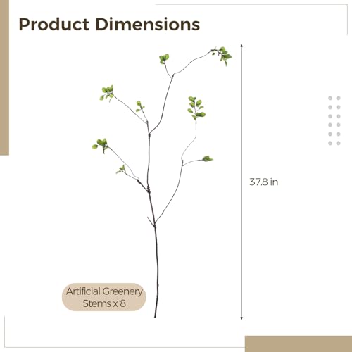 8 Pcs Artificial Ficus Branches 37.8 Inches Long Fake Greenery Stems for Vase Faux Eucalyptus Stems with Leaves, Realistic Green Leaves Branches for Home Decor Office Desk Decoration - color: Green