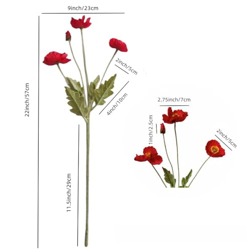 Poppy Flowers Artificial， Poppy Silk Flowers with Stems，Ranunculus Artificial Flowers，Faux Flower Stems for Wedding,Party, Outdoor Indoor Decor flower arrangements for table (3, Orange Red) - color: Orange Red