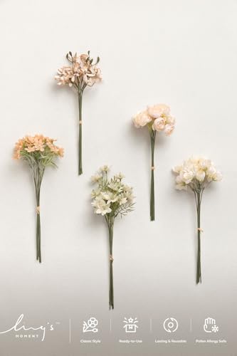 Ling's moment Artificial Greenery Stems Box Set, Faux Greenery Picks for DIY Bridal Bouquets Wedding Floral Arrangement Table Centerpieces, Cream & Red Clay - color: Filler Flower Combo- Cream & Red Clay