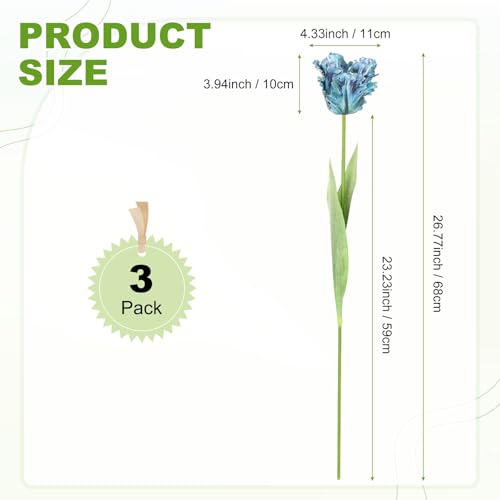 M METERXITY 3-Pack Blue Artificial Parrot Tulip Flowers,27 Inch Faux Parrot Tulip Silk Bouquets Real Touch Faux Flowers for Home/Wedding/Christmas/Party - color: Blue