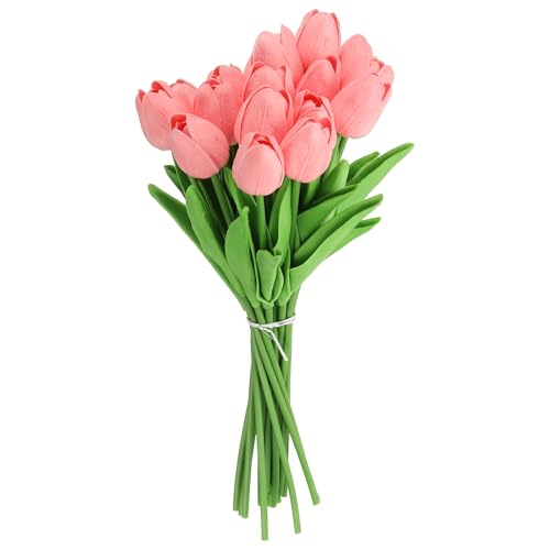 uxcell 20pcs Tulips Artificial Flowers, Faux Flowers Silk Fake Tulip Stems Real Touch for Wedding Bouquet Centerpiece Table Party Decoration(Love Pink) - color: Love Pink