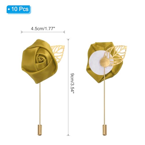 PATIKIL Rose Boutonnieres, 10 Pack Groom Wedding Boutonnieres Pocket Handmade Flower Lapel Pin Boutonnieres for Men Wedding Ceremony Party Prom, Gold
