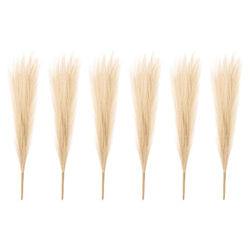 PATIKIL 17 Inch Faux Pampas Grass, 6 Pcs Boho Decor for Home Decoration Artificial Tall Fluffy Stems for Wedding Flower Party Vase Arrangement Centerpieces, Khaki - color: Khaki